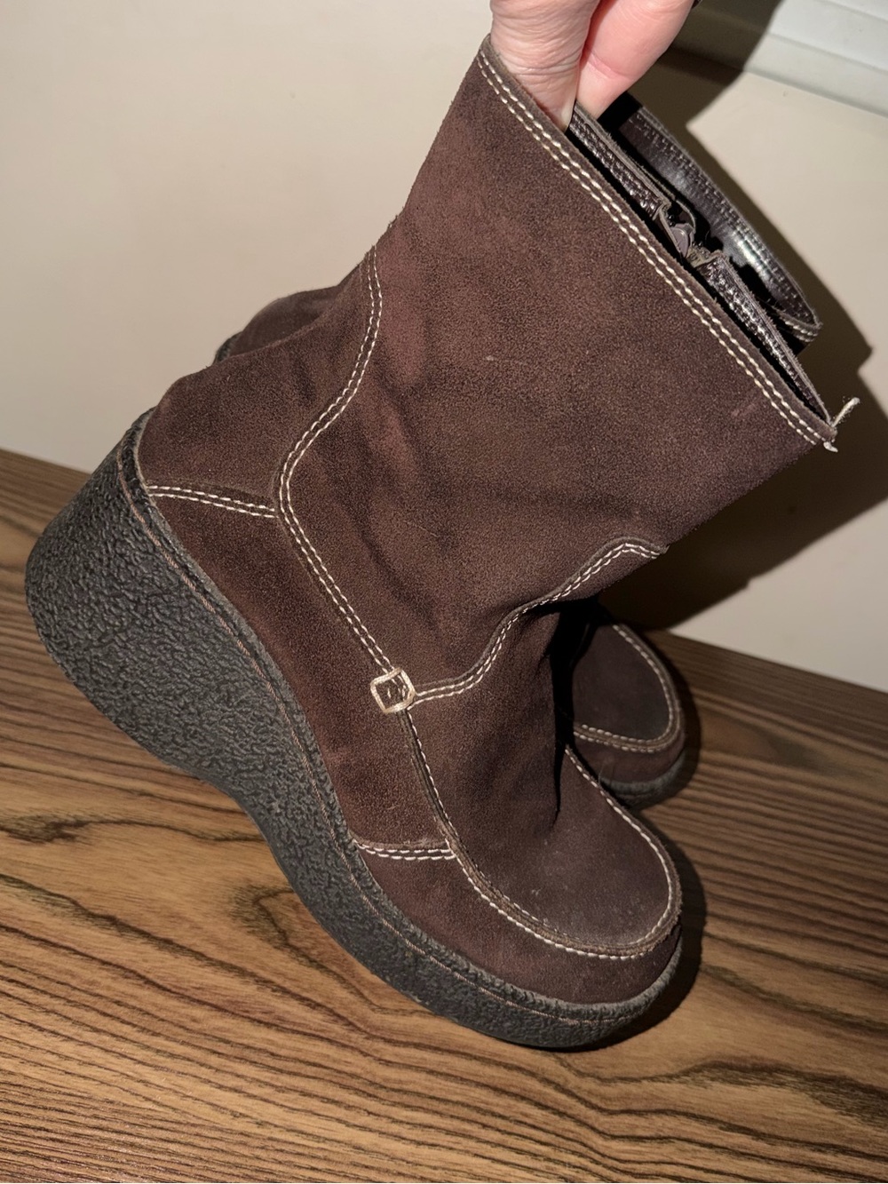 Vintage Bongo tan leather Brown wedge platform boots grunge Women’s 8